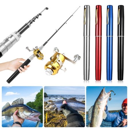 Portable Pocket Telescopic Mini Fishing Pole Pen Shape Folded Fishing Rod With Reel Wheel